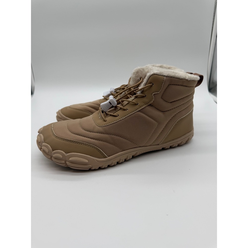 Flarut Mens Barefoot Winter Boots Tan Khaki Faux Fur Lined Wide Toe Box EU 41